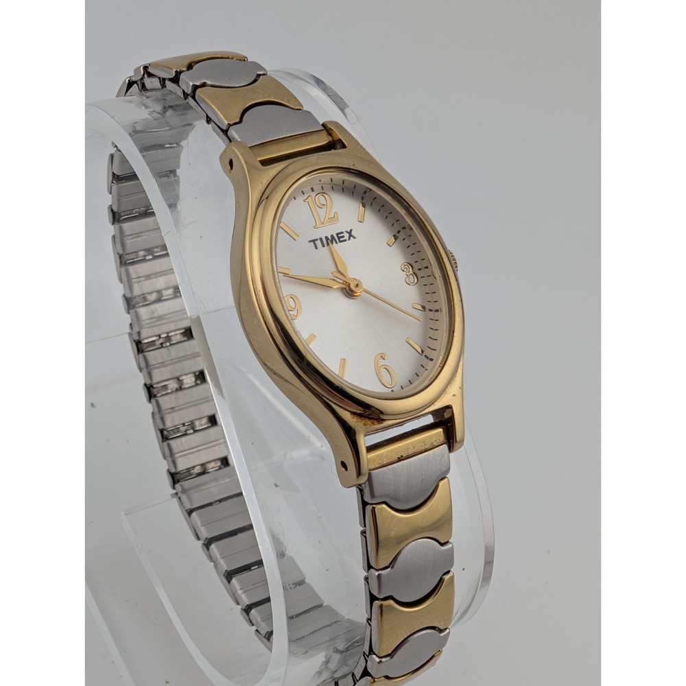 Timex Watch Women T26301 21mm Silver Gold Two‎ Tone Stretch Band- New Battery